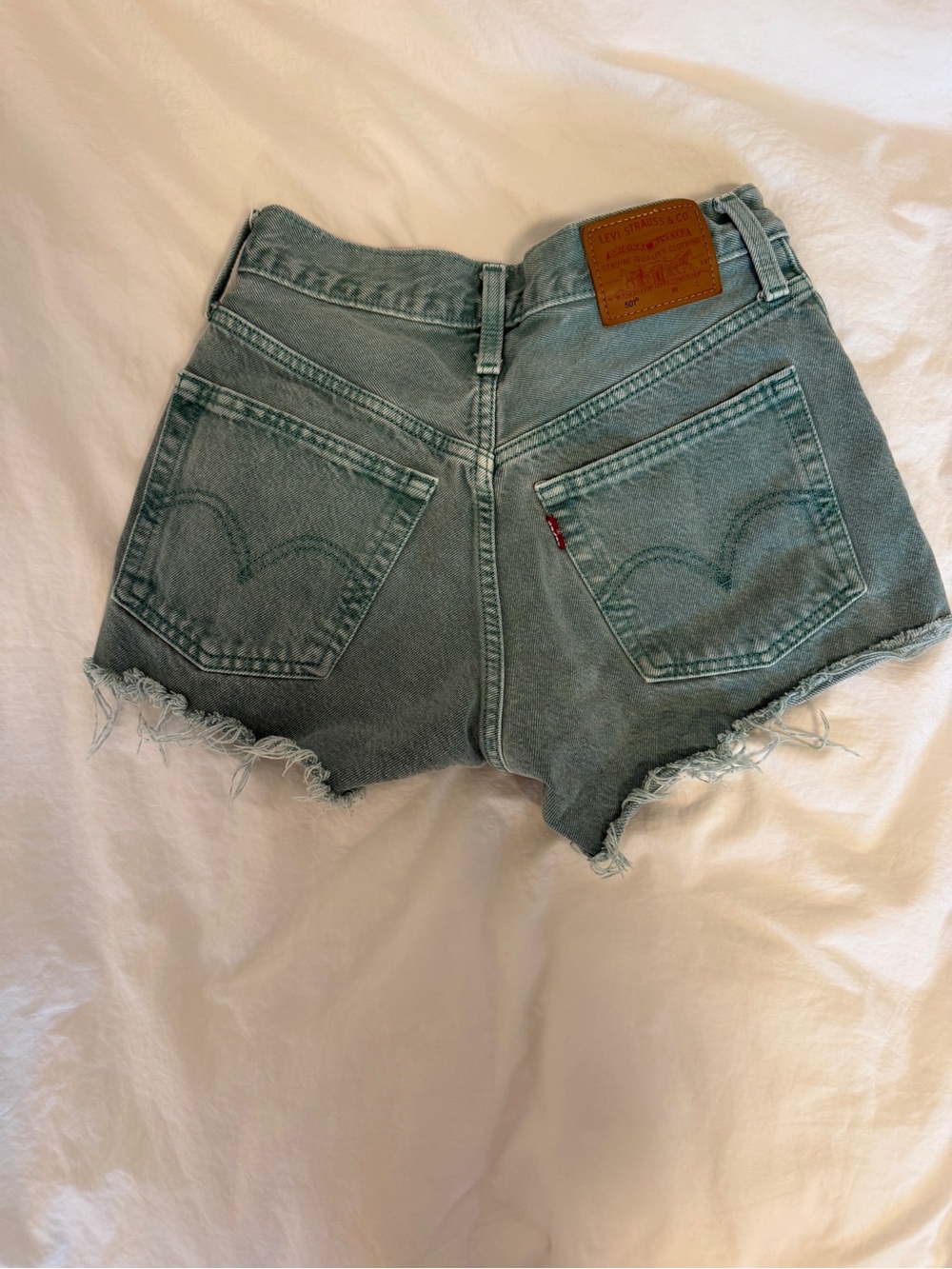Levi's Washed Teal High-Rise Cutoff Denim Shorts - Picture 2 of 4